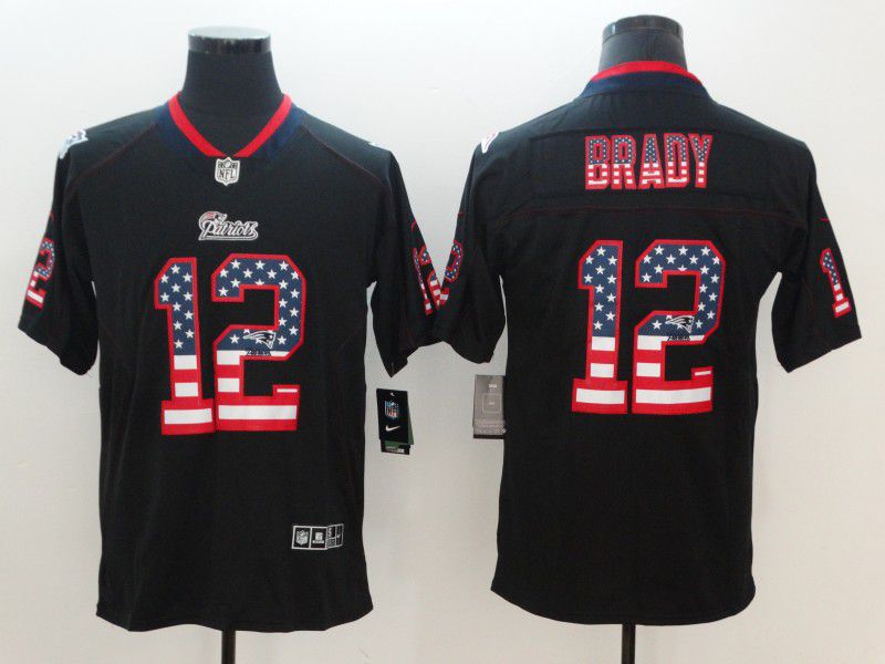 Men New England Patriots #12 Brady Nike USA Flag Fashion Black Color Rush Limited NFL Jersey
